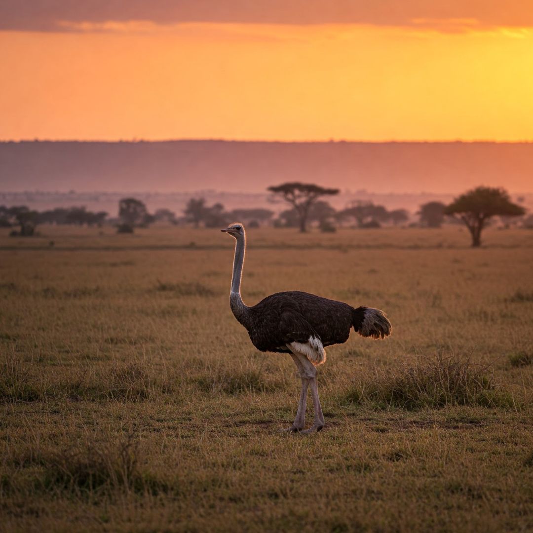 Ostrich in Serengeti at Sunset